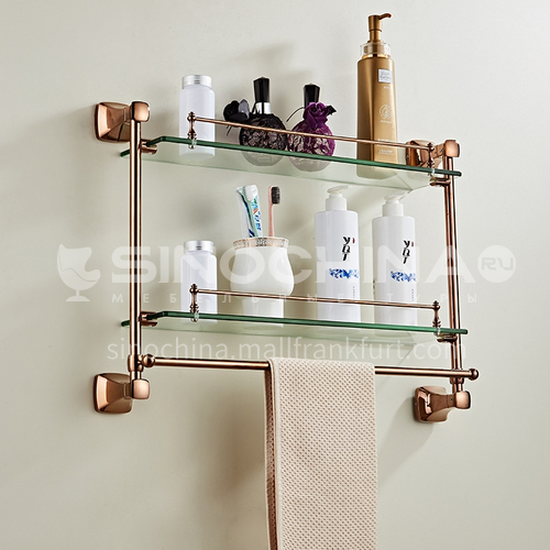 Bathroom Simple Rose Gold Stainless Steel Double Layer Shelves Glass Shelf 80817